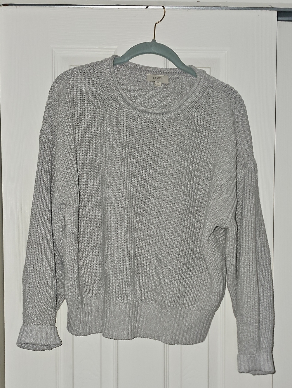 LOFT Light Gray Ribbed Crewneck Sweater